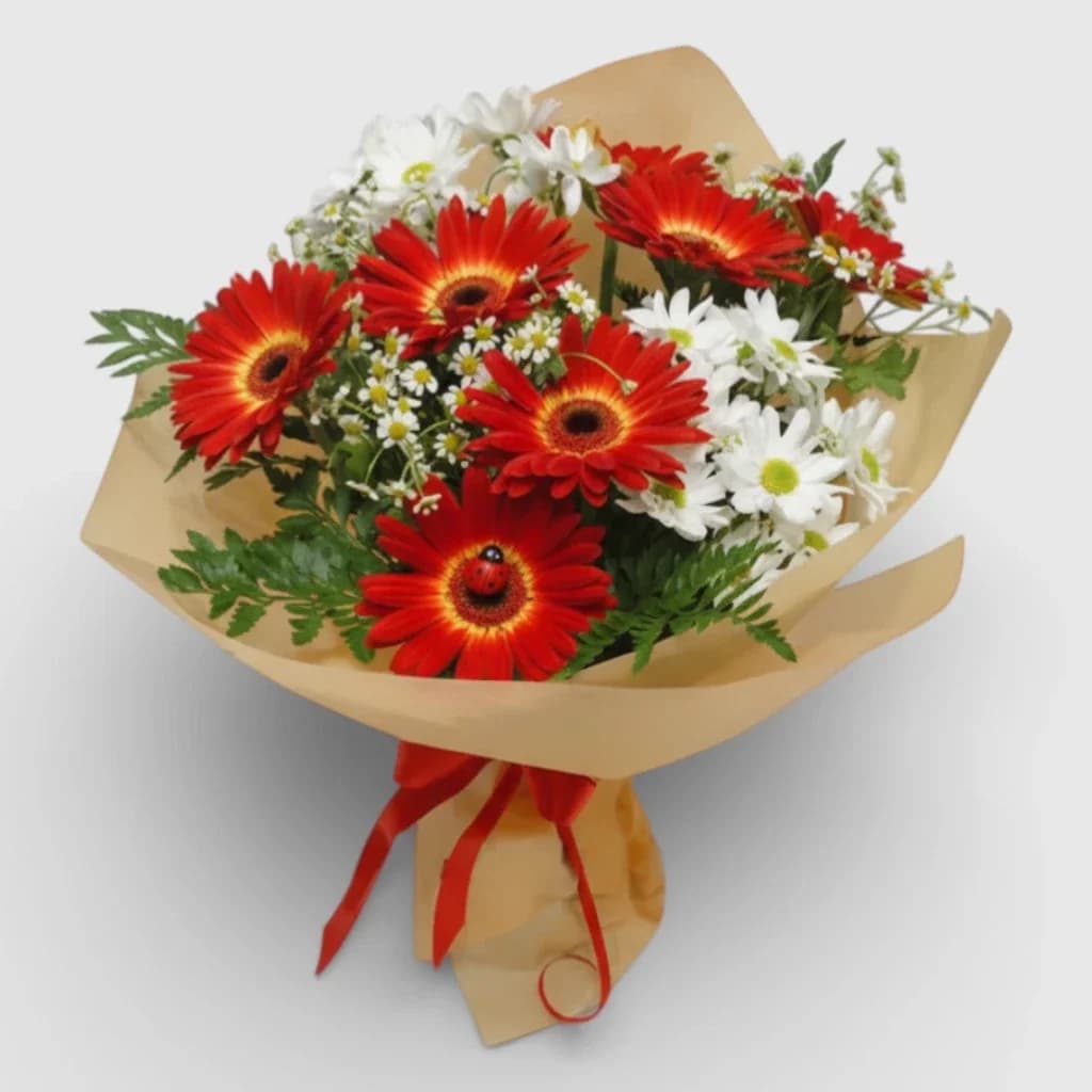 Flowers Bouquet Hand-tied "Red& White Dream"