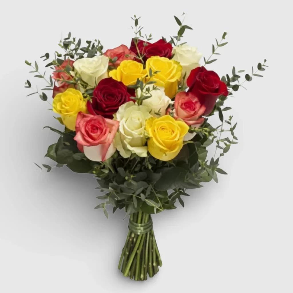 Bouquet of 15 Multy-Colored Roses