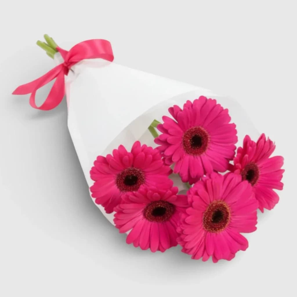 Hand-tied Bouquet of 5 pink gerberas