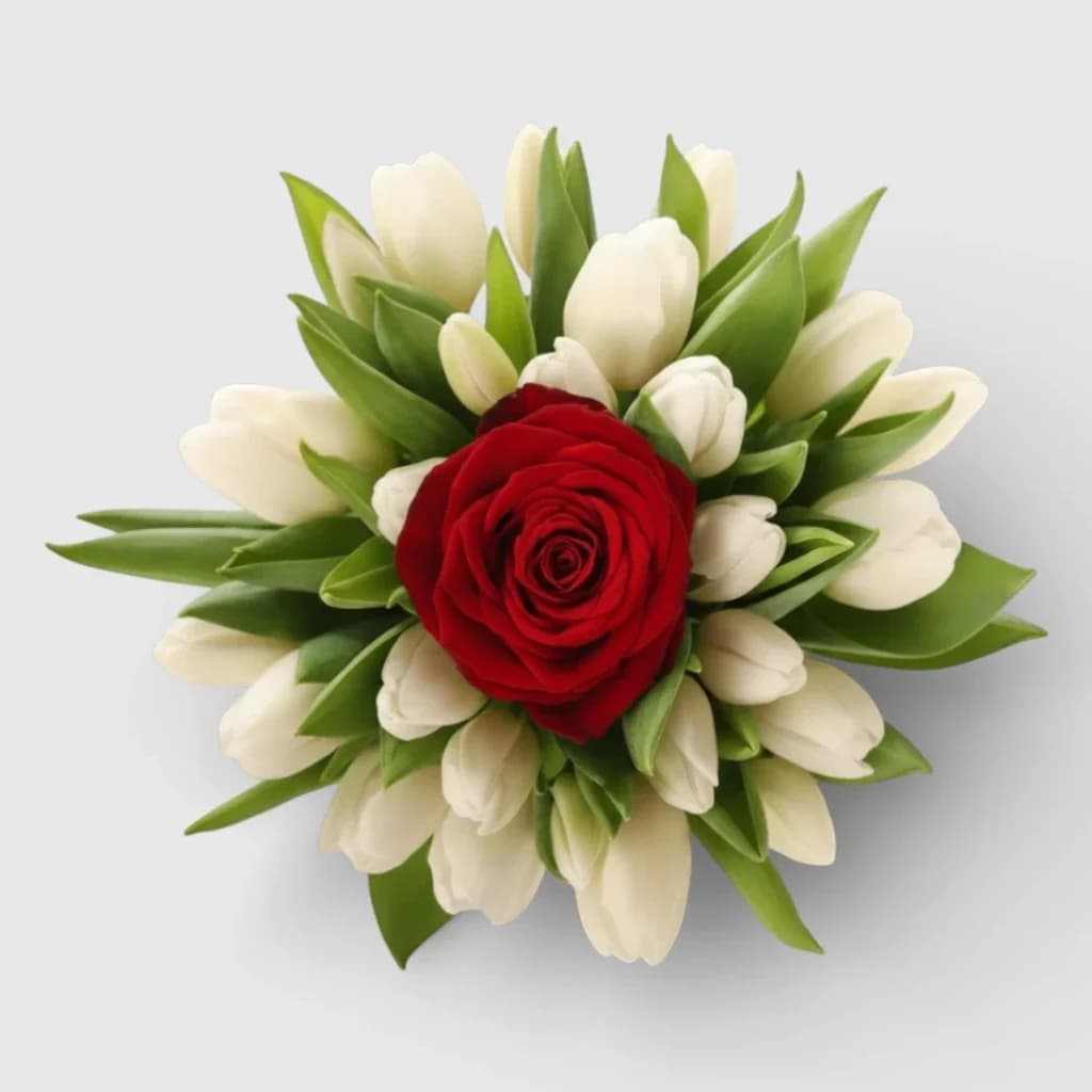 Flower bouquet Red rose & white tulips