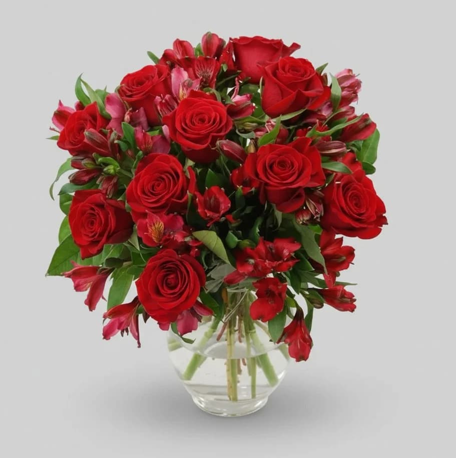 Bouquet of Red Roses& Alstroemeria "Precious Heart"