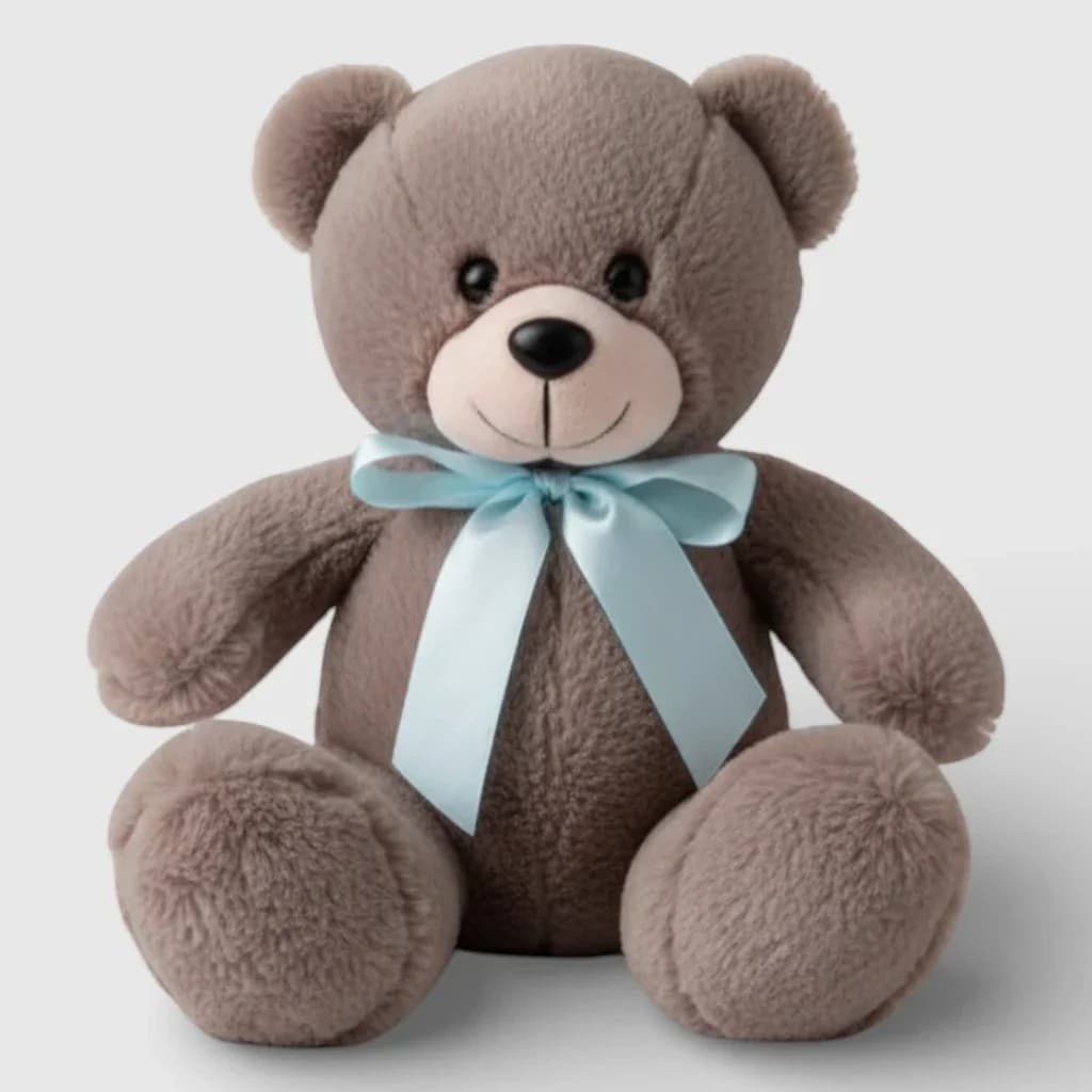 Soft toy teddy bear with bow, dark brown