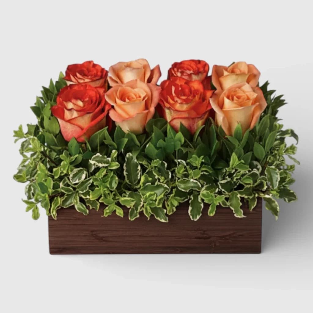 Arrangement of Bright& Dark Pink Roses in a Box
