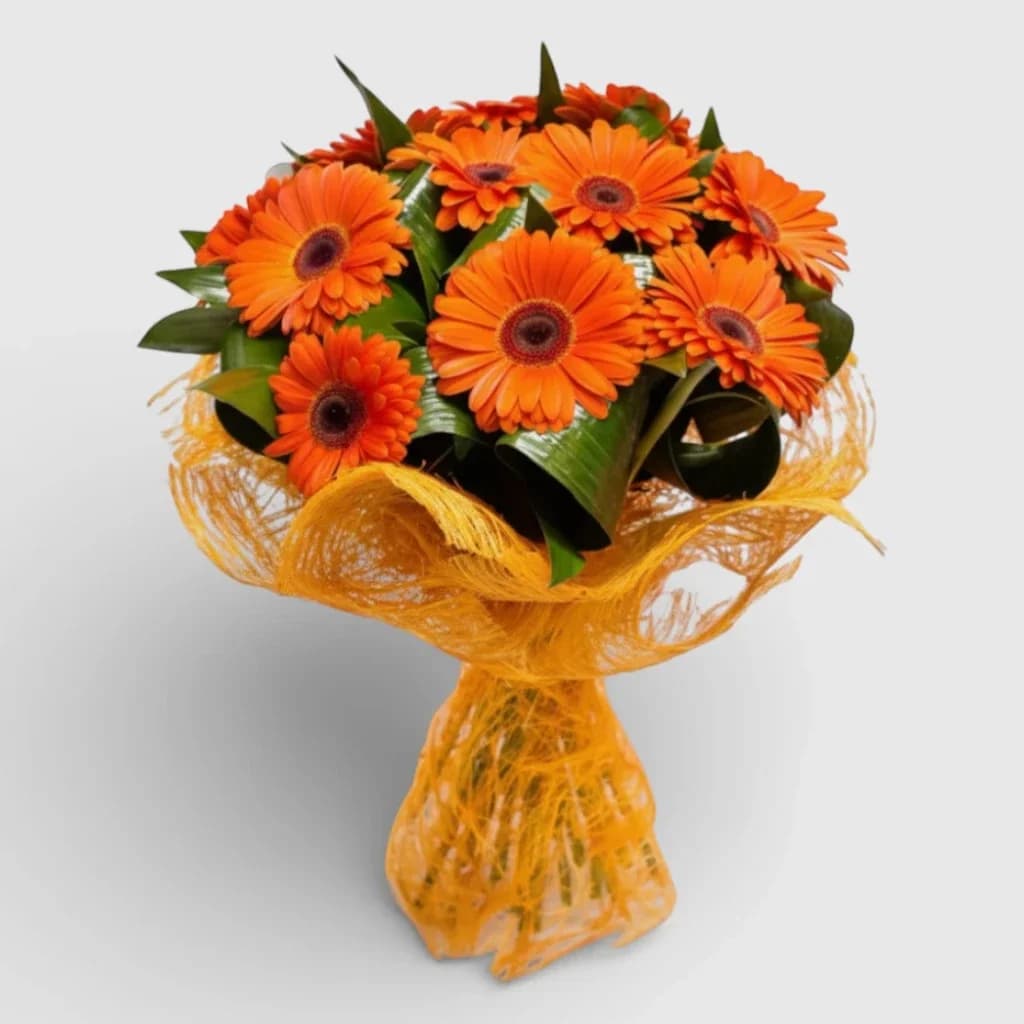 Hand-tied Bouquet of 15 orange gerberas