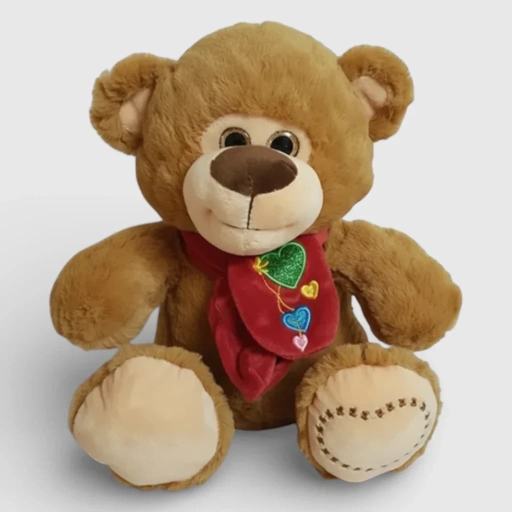 Soft toy teddy bear with scarf, brown