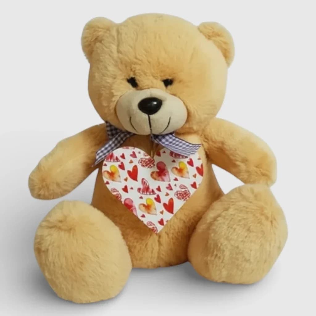 Soft toy teddy bear with heart, light brown