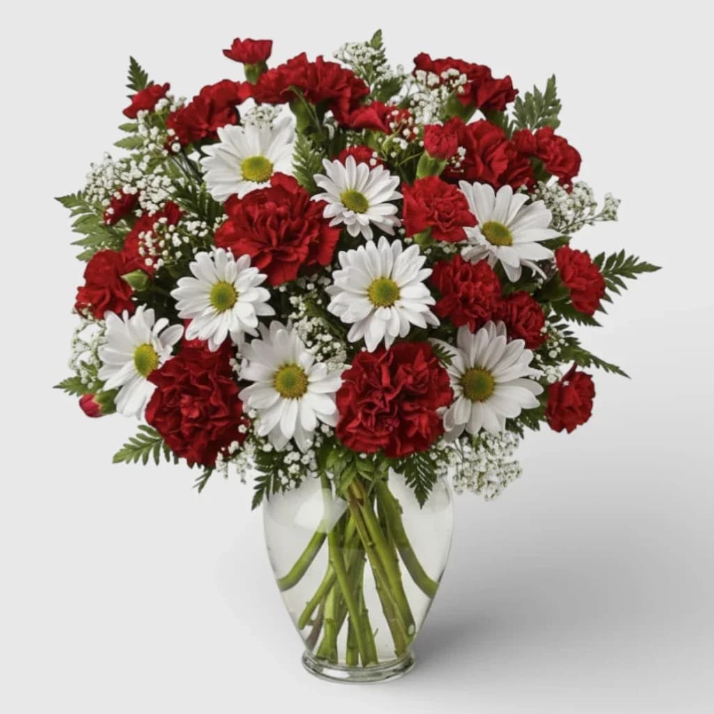 Bouquet of Red Carnations & White Chrysanthemums