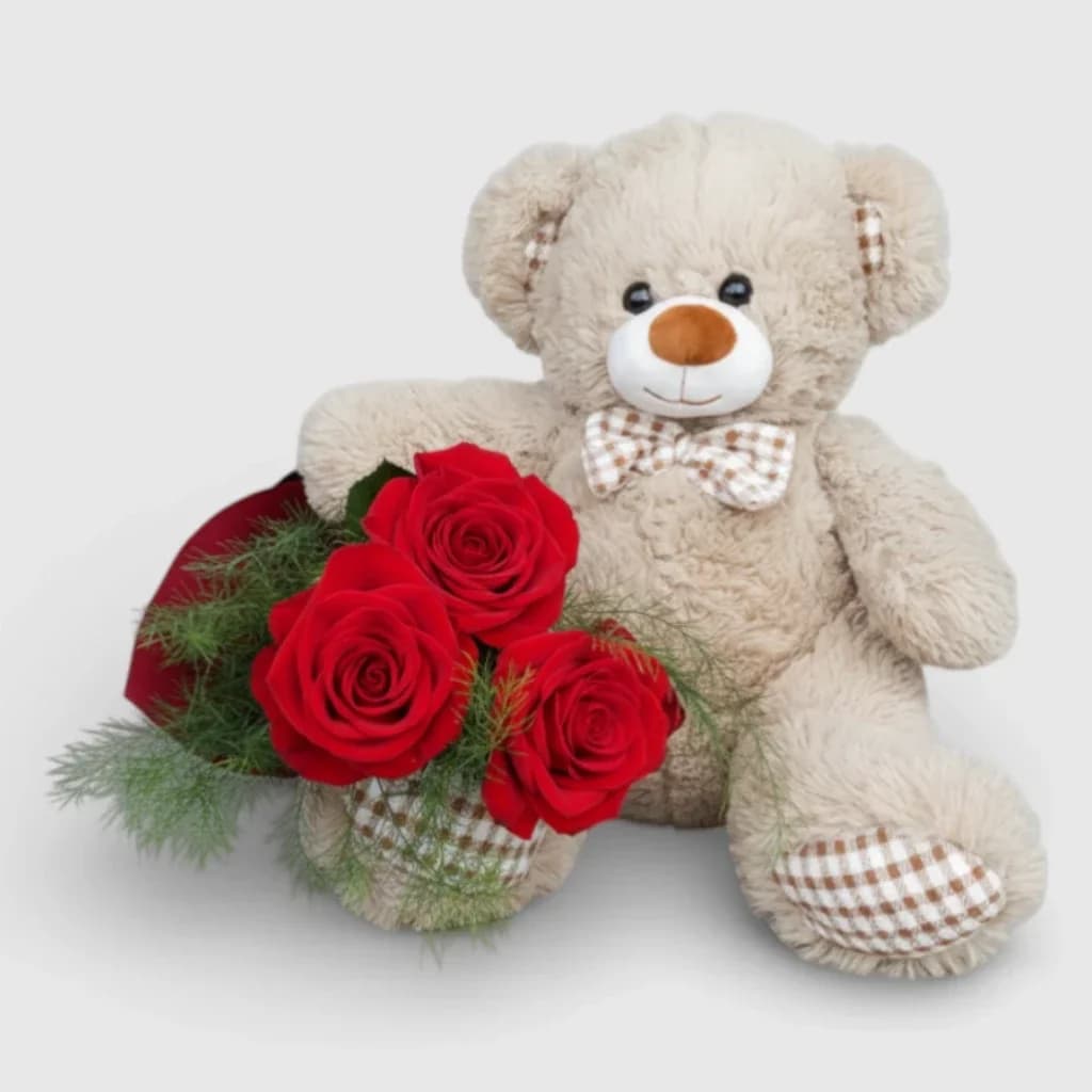 Soft toy "Teddy Bear Toffi with roses"