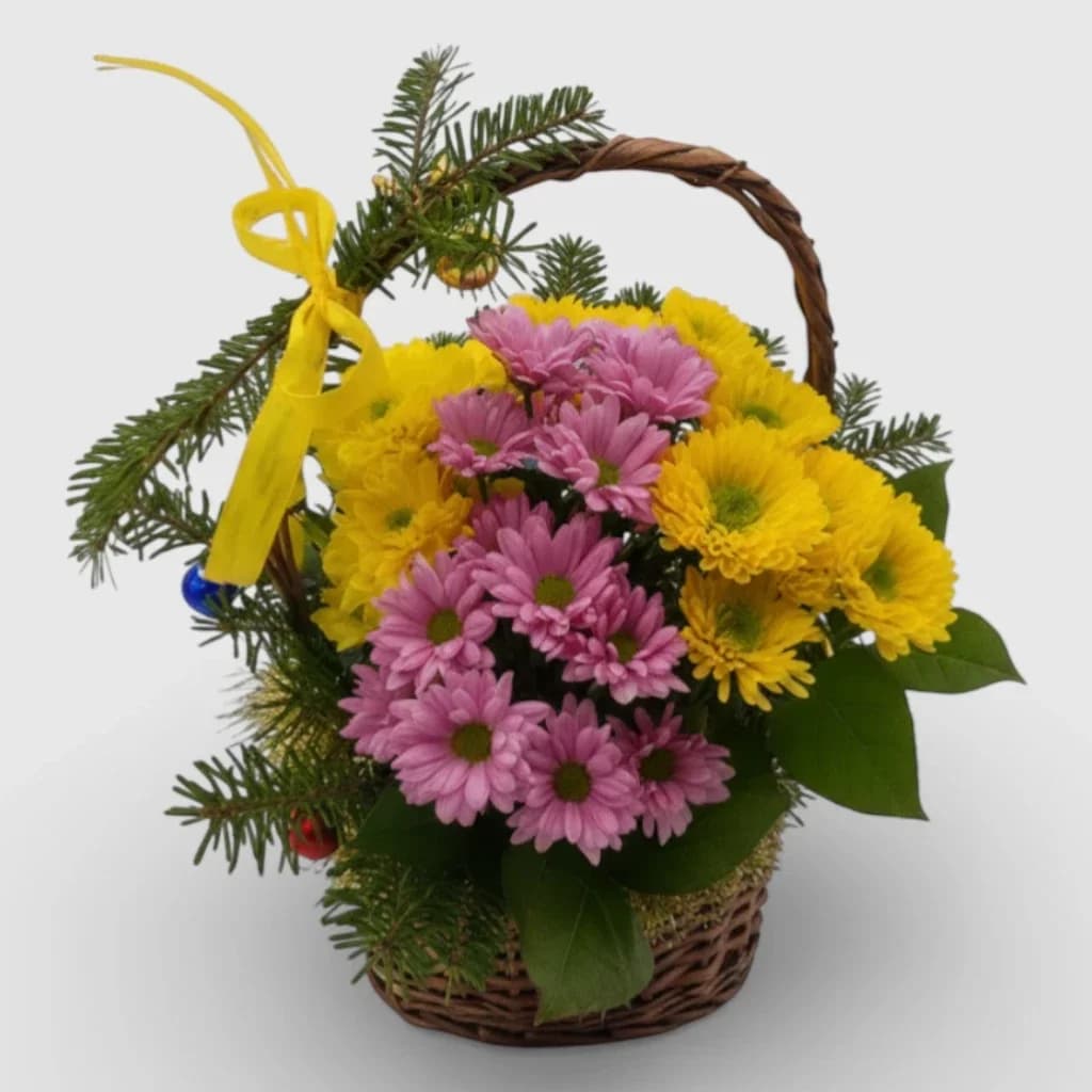 Basket of chrysanthemums "Forest Fun"