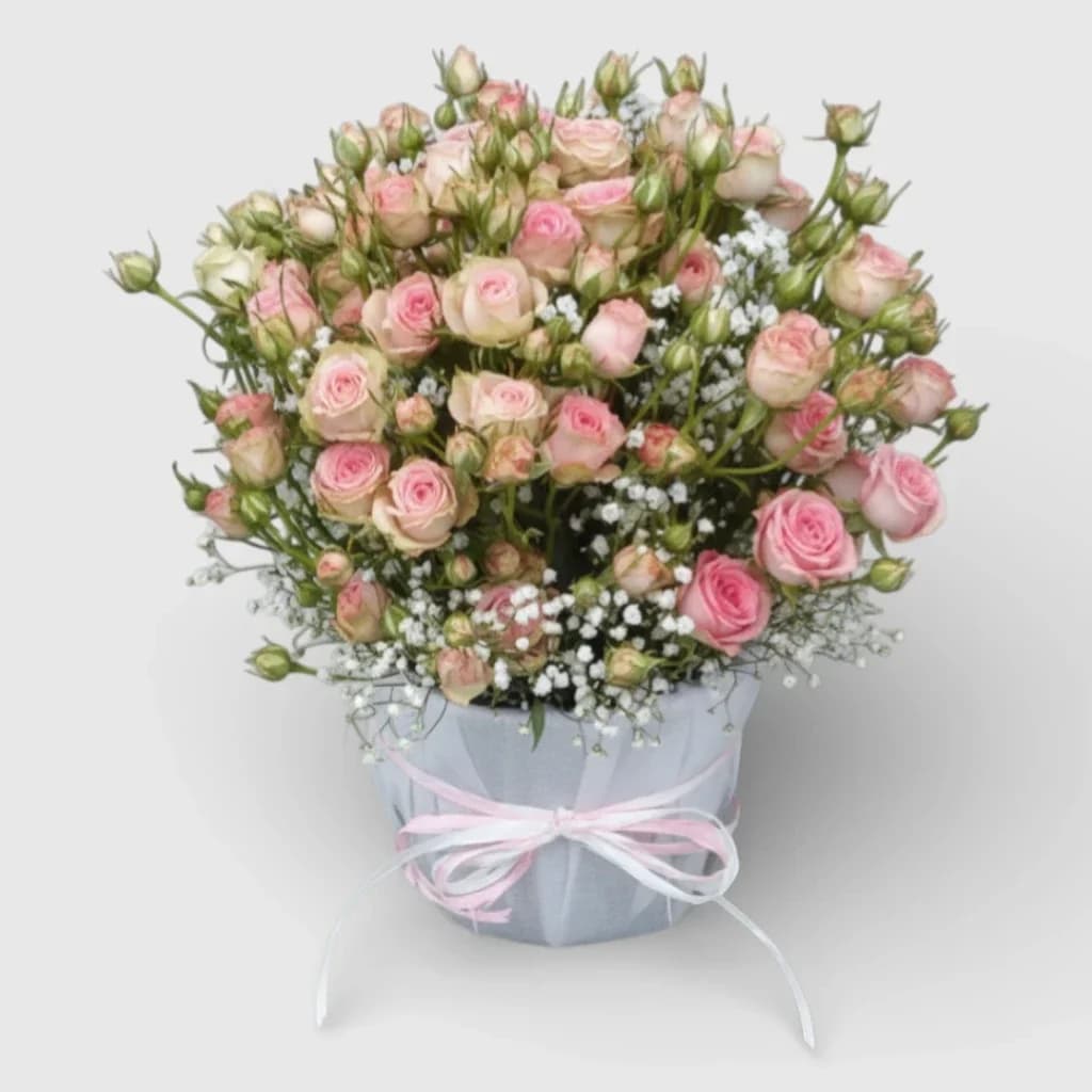 Basket of pink spray roses "For My Lady"