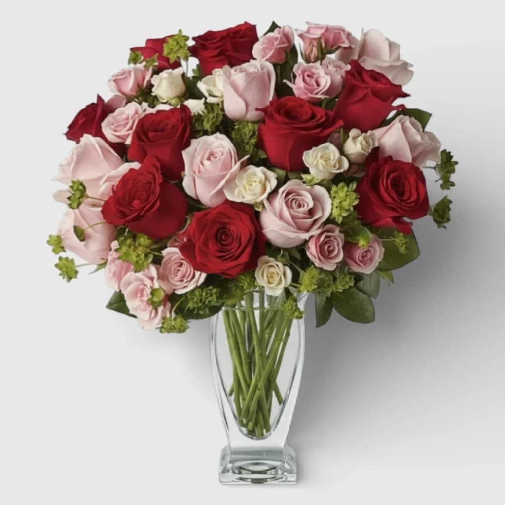 Bouquet of Red, Pink & White Roses "Inspiration"
