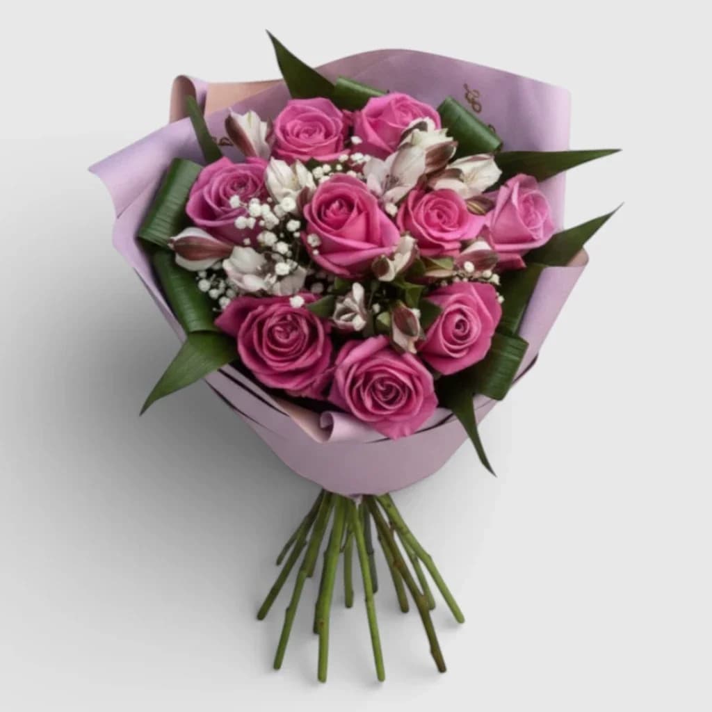 Pink roses and alstroemerias