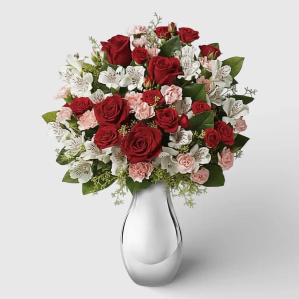 Bouquet of carnations, roses and alstromerias "Light of My Life"