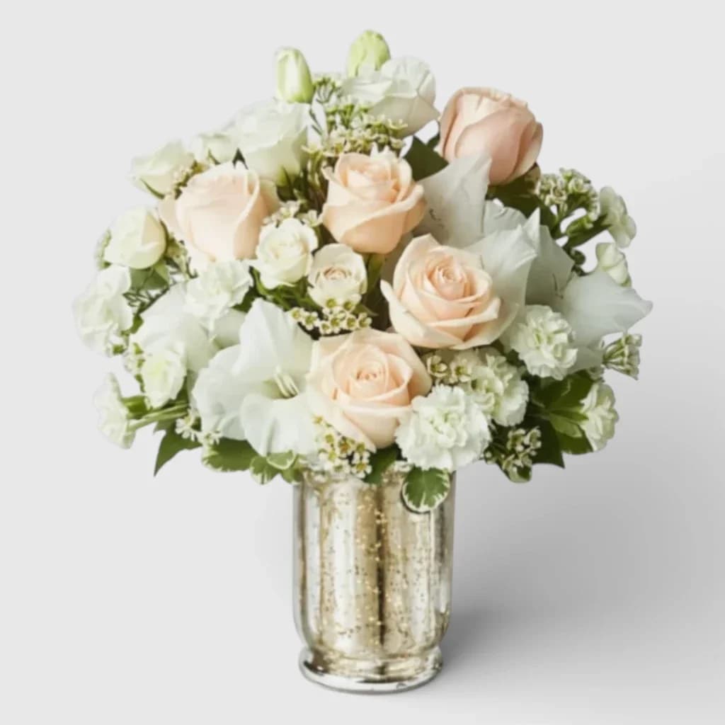 Bouquet of white Roses, Carnations and Alstromerias