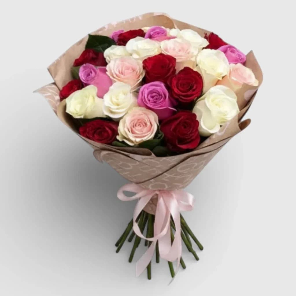 Bouquet of 25 Mixed Color Roses