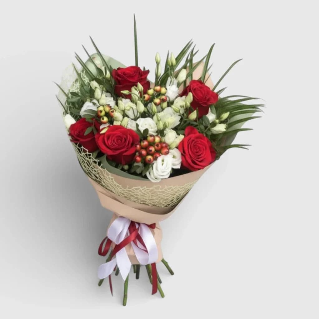 Bouquet of roses and eustoma "The Best Day"