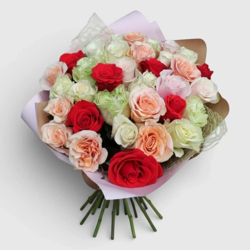 Bouquet of 35 colorful roses
