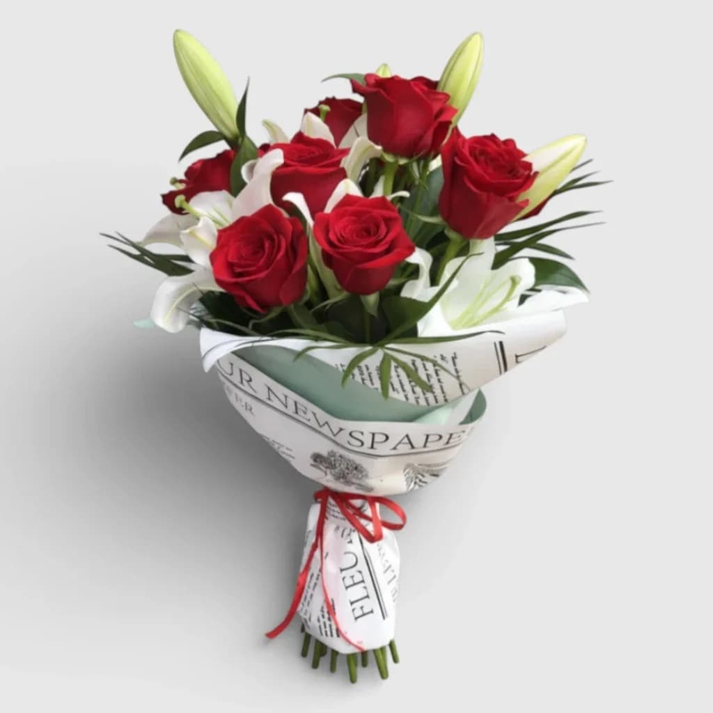 White lilies and red roses