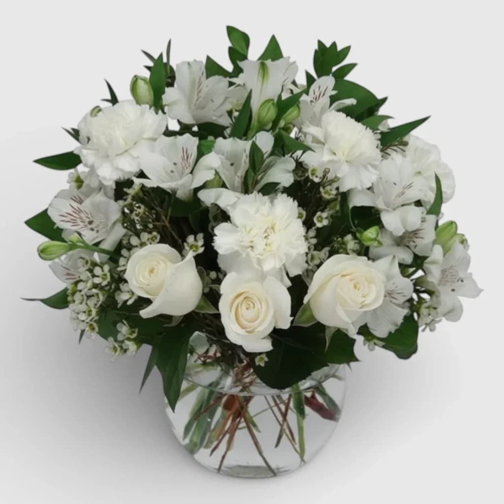 White Roses and Alstromeria Bouquet "Snow white"
