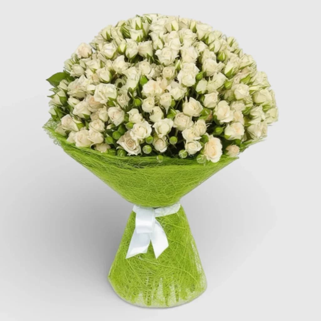 Round bouquet of 51 white spray roses