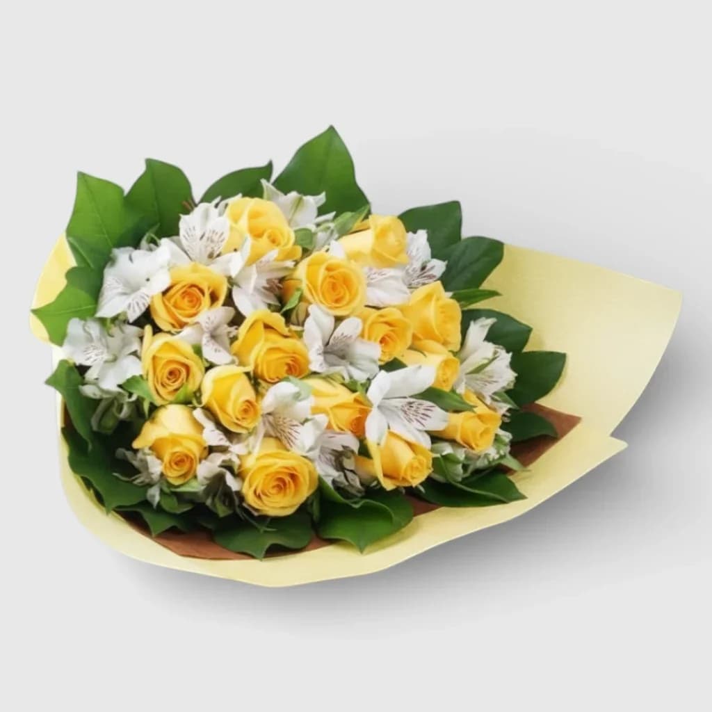 Yellow Roses& White Alstroemeria Flower Bouquet