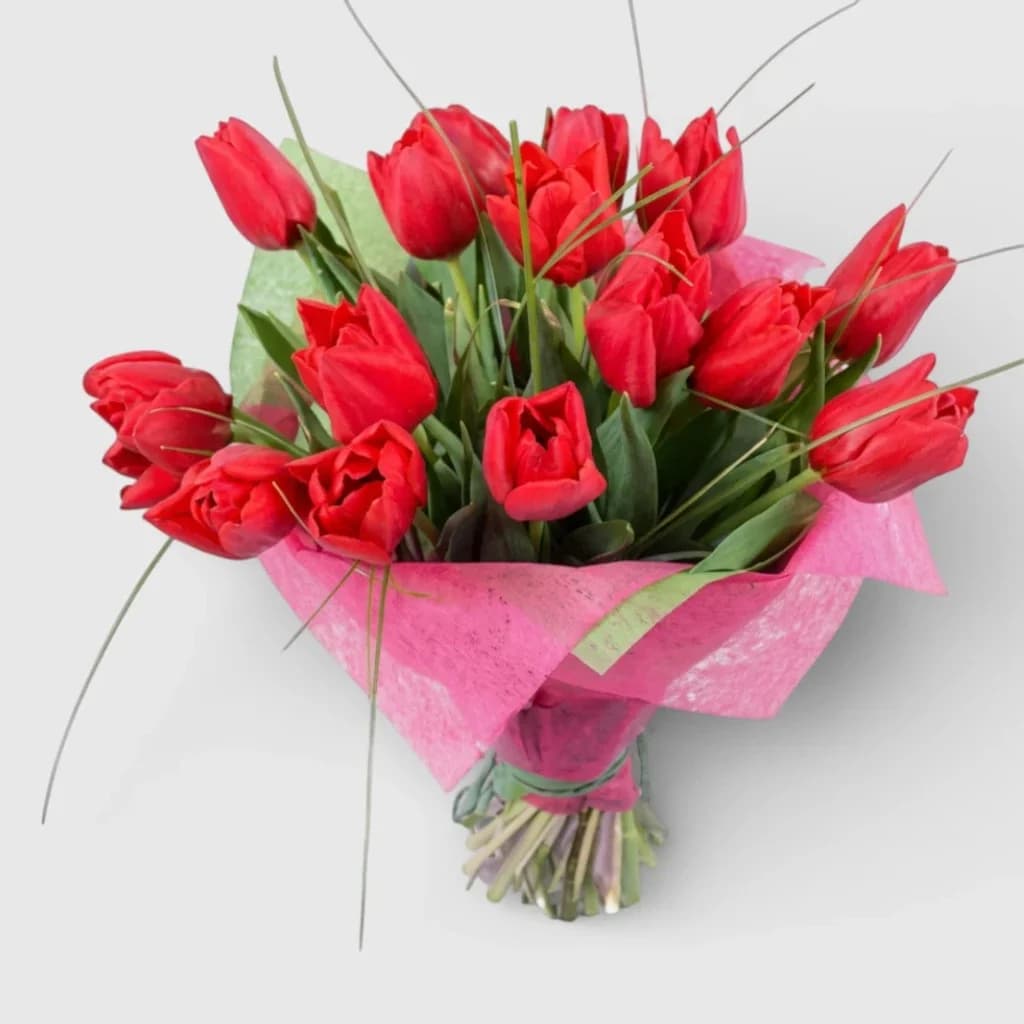 Flower Bouquet of 15 Red Tulips