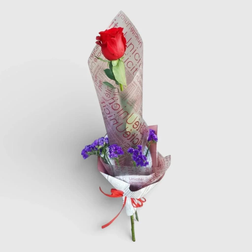 A red rose in a designer package