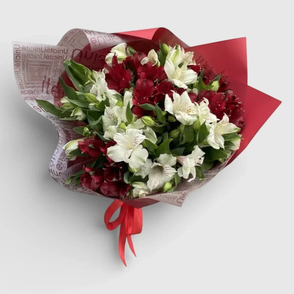 Red and white Alstroemeria Bouquet "My Pearl"