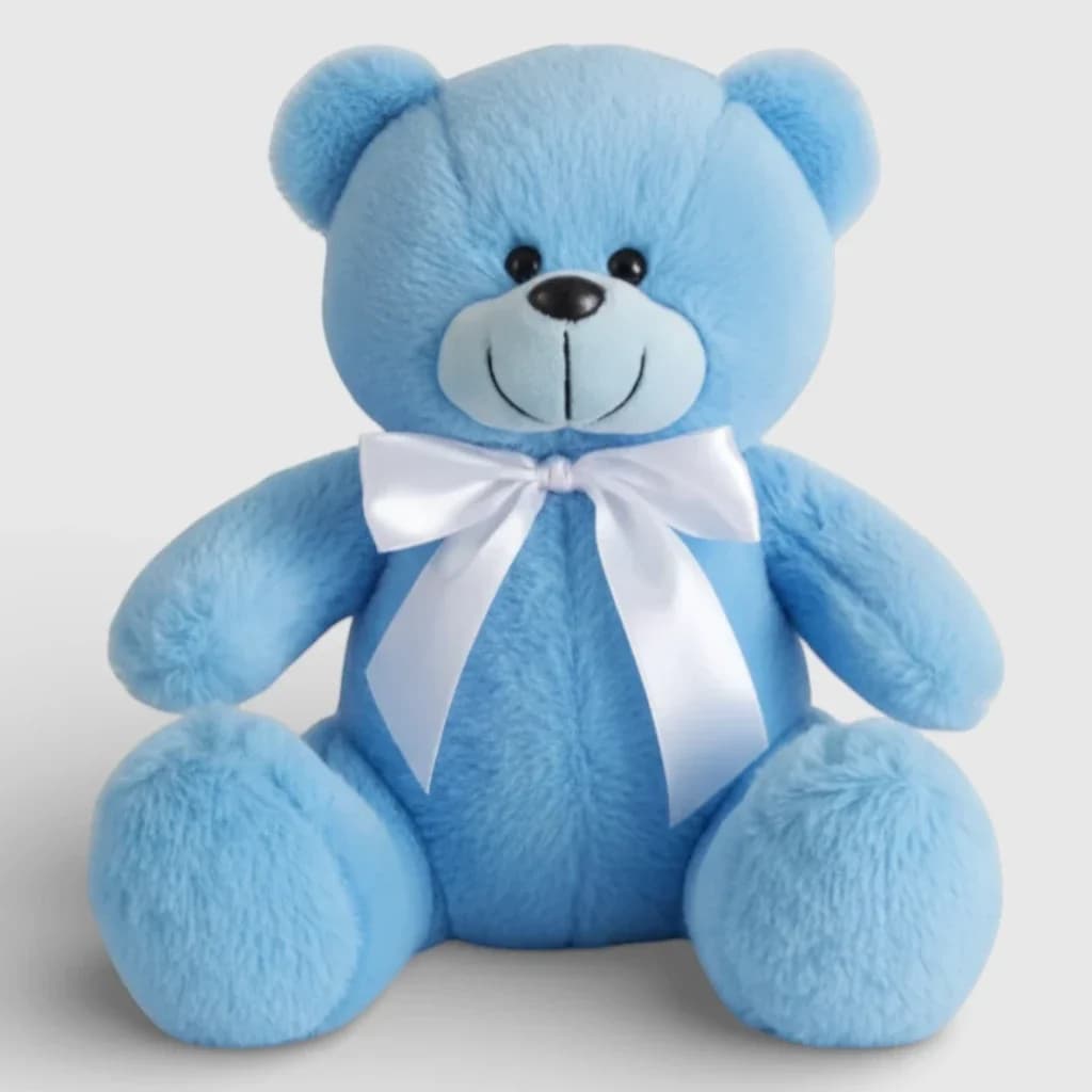 Soft toy teddy bear with bow, blue
