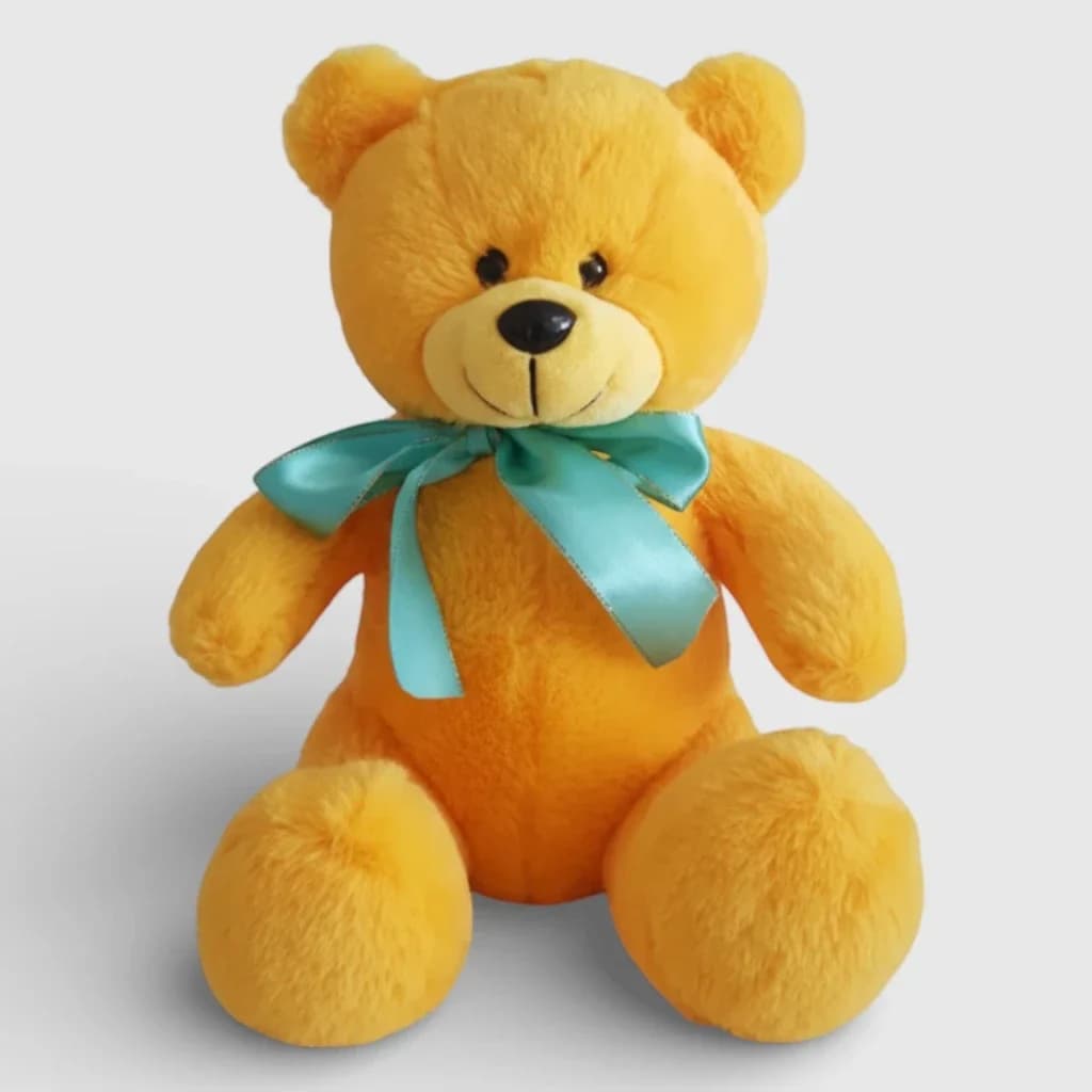 Soft toy teddy bear with bow, yellow