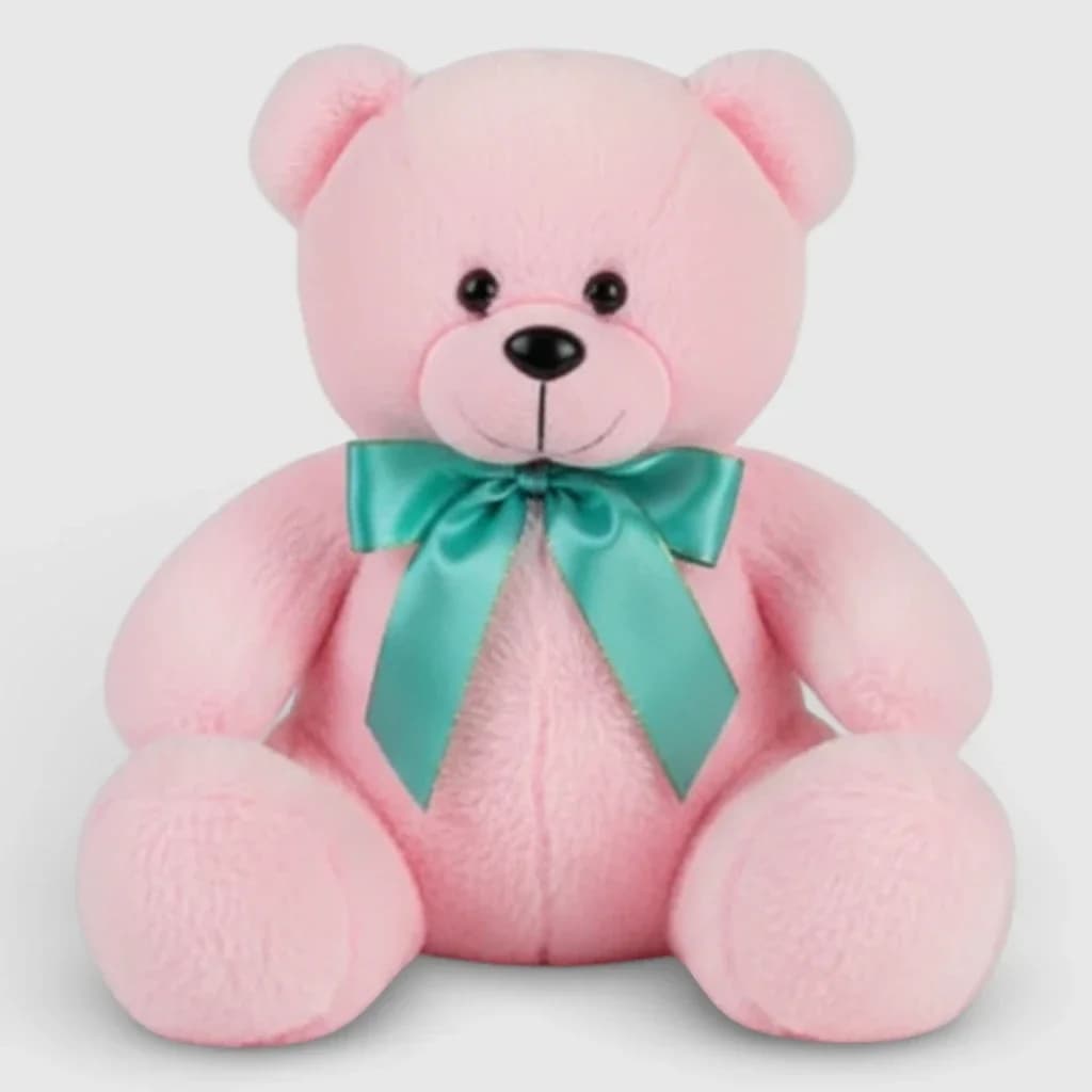 Soft toy teddy bear with bow, pink