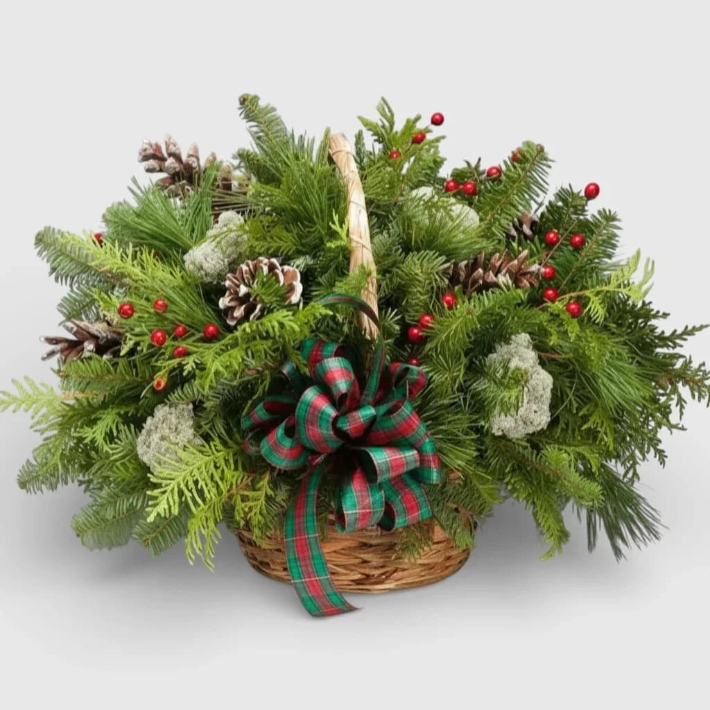Flower Arrangent in a basket "Holiday Wonderland"