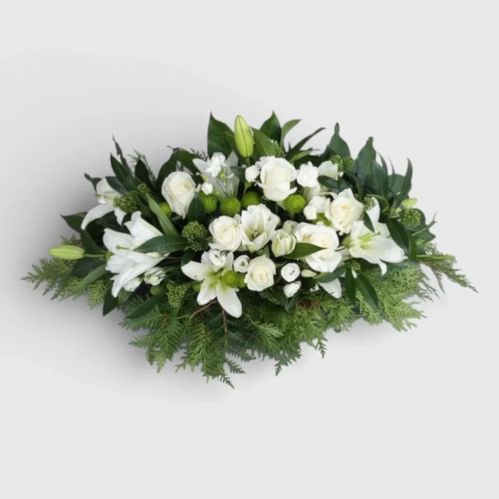 Flower arrangement of lilies, roses, eustoma