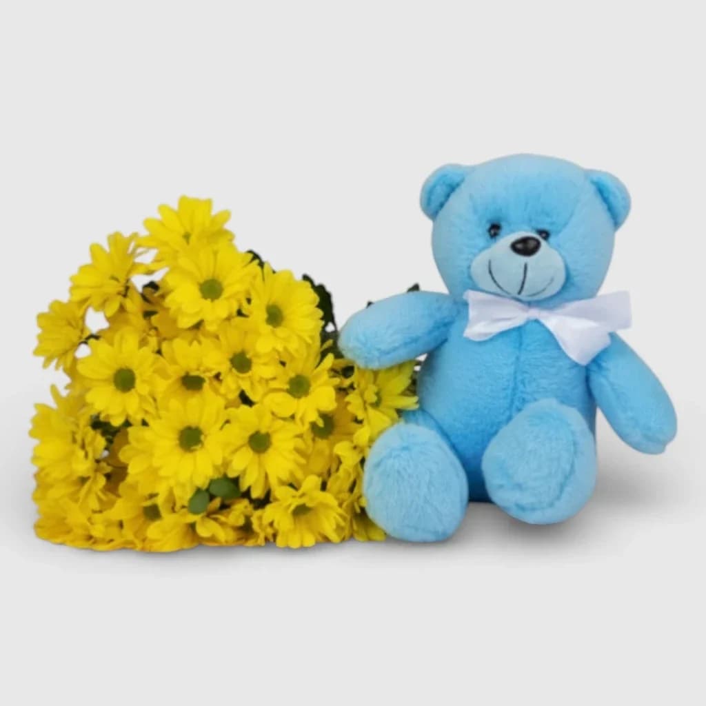 Yellow chrysanthemums with bear