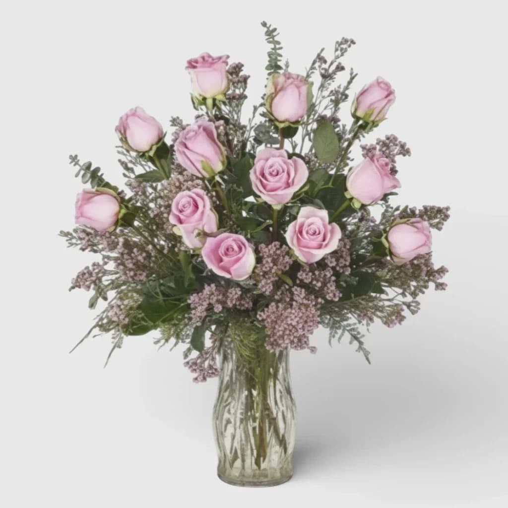 Bouquet of Flowers "Pink roses with greenery"