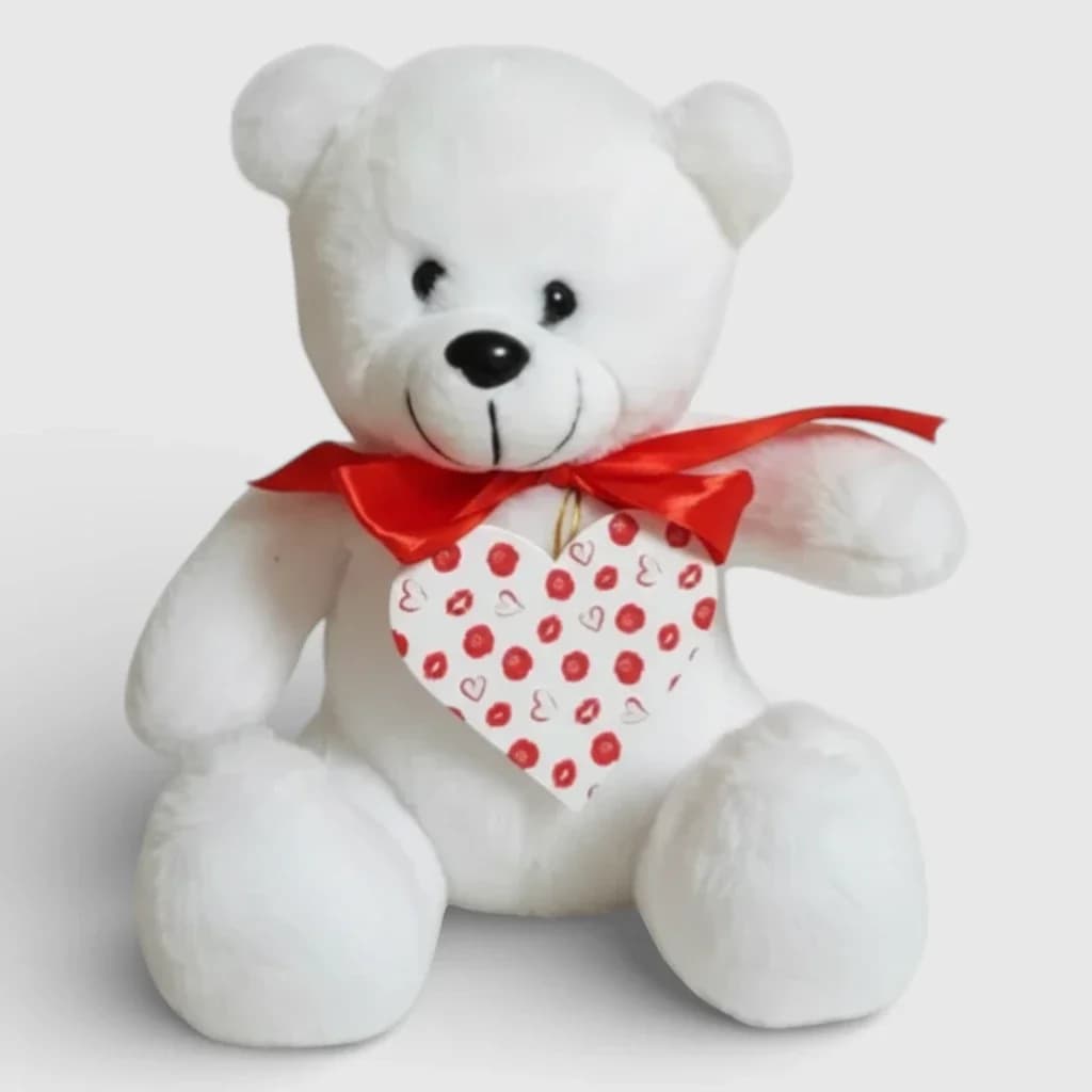 Soft toy teddy bear with heart, white