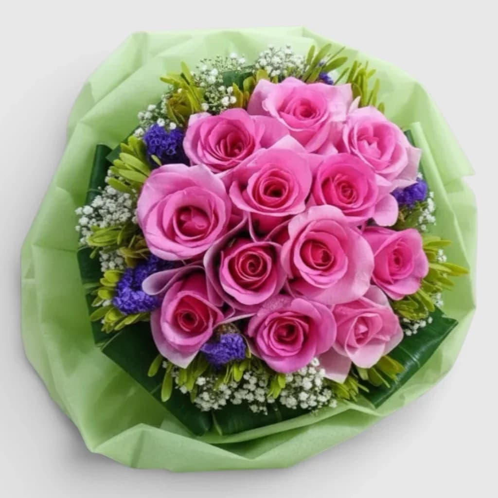 Hot-Pink Roses Hand Tied Bouquet